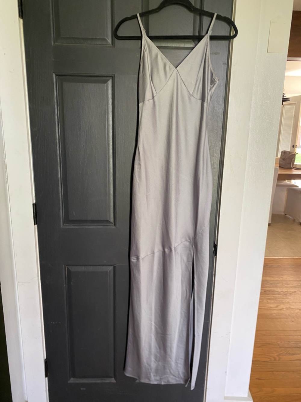 Astr Pale Blue Satin Slip Maxi Dress with Front Slit